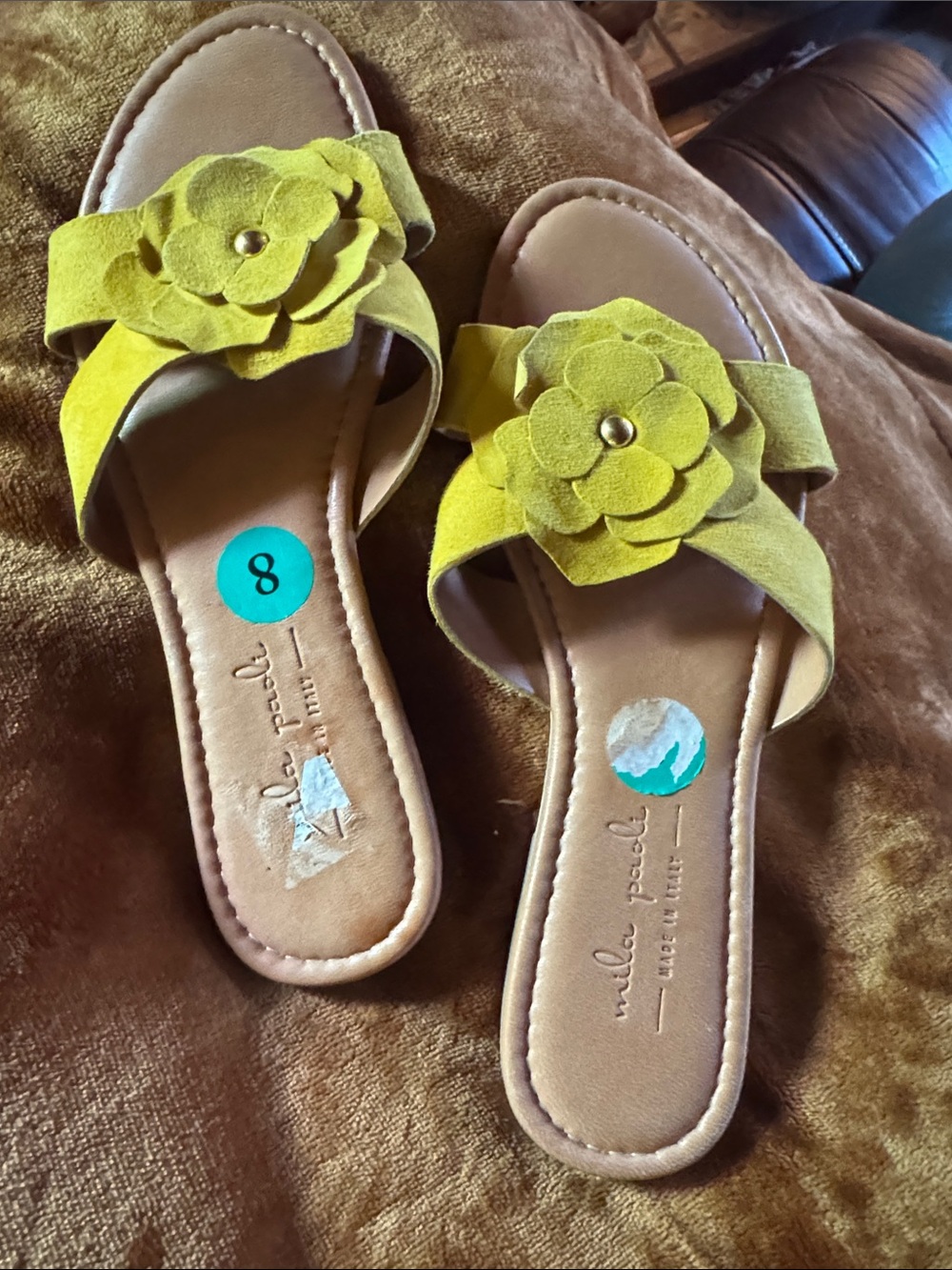 Mila Paoli Woman’s Yellow Flower Slide Sandals